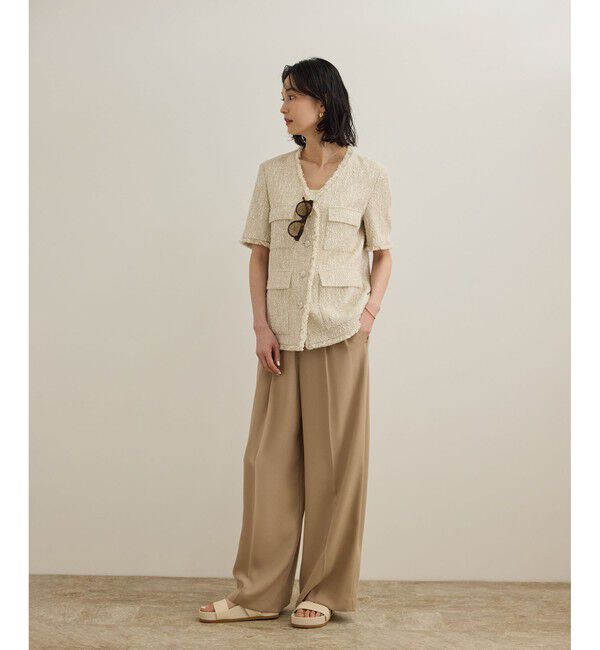 ROPE「【洗える・カセット服】ライトトリアセイージーワイドパンツ/お仕事・通勤・セットアップ対応」|チノ|