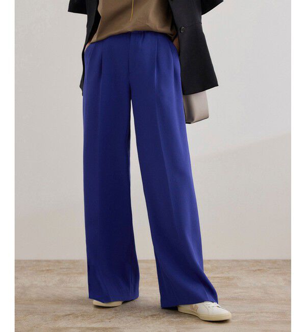 ROPE「【洗える・カセット服】ライトトリアセイージーワイドパンツ/お仕事・通勤・セットアップ対応」|チノ|ブルー(44)
