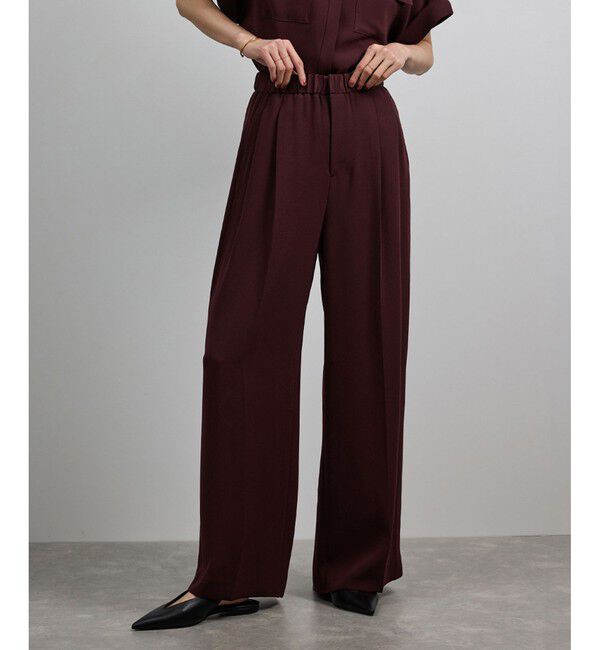 ROPE「【洗える・カセット服】ライトトリアセイージーワイドパンツ/お仕事・通勤・セットアップ対応」|チノ|ワイン(66)