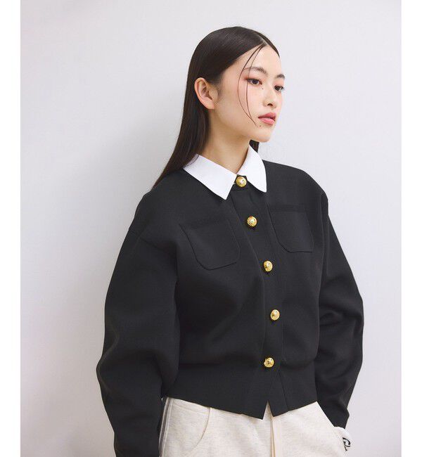 ADAM ET ROPE'「【WEB限定】・【サステナブル】カラー付きカーディガン」|カーディガン|ブラック(01)