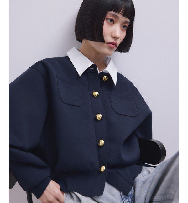 ADAM ET ROPE'「【WEB限定】・【サステナブル】カラー付きカーディガン」|カーディガン|ネイビー系(41)