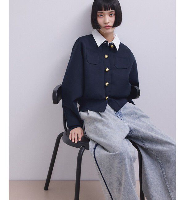 ADAM ET ROPE'「【WEB限定】・【サステナブル】カラー付きカーディガン」|カーディガン|