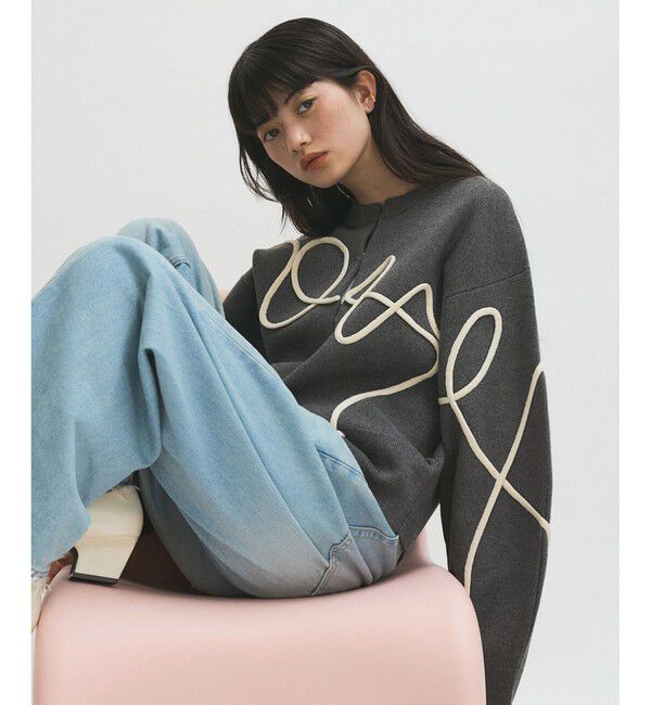 ADAM ET ROPE'「【サステナブル】ラインアートカーディガン」|カーディガン|チャコール(06)