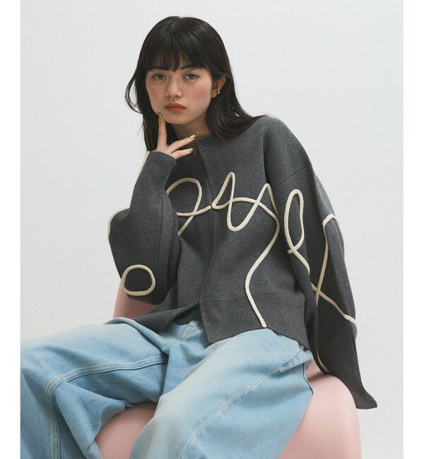 ADAM ET ROPE'「【サステナブル】ラインアートカーディガン」|カーディガン|