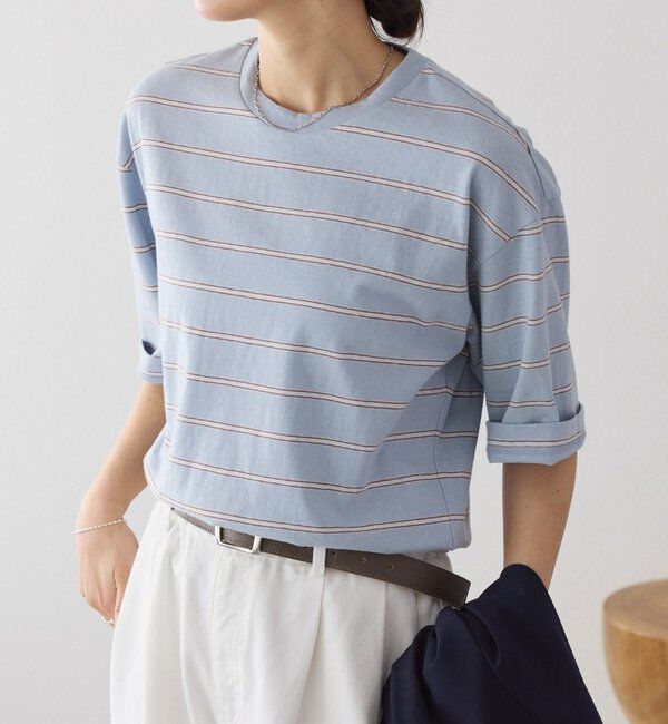  「予約【大人のボーダーTシャツ】マルチボーダーゴブソデTee」|Tシャツ・カットソー|サックスブルー