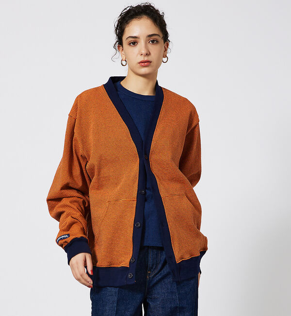 ABAHOUSE「【BARBARIAN / バーバリアン】TIGER&4CRS STRIPESヘビ」|カーディガン|オレンジ