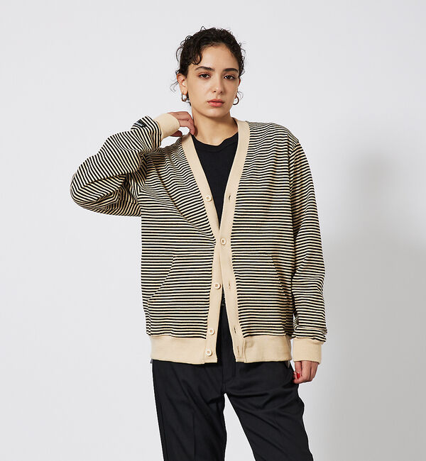 ABAHOUSE「【BARBARIAN / バーバリアン】TIGER&4CRS STRIPESヘビ」|カーディガン|ベージュ