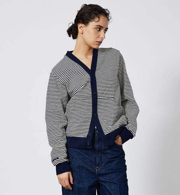 ABAHOUSE「【BARBARIAN / バーバリアン】TIGER&4CRS STRIPESヘビ」|カーディガン|ネイビー