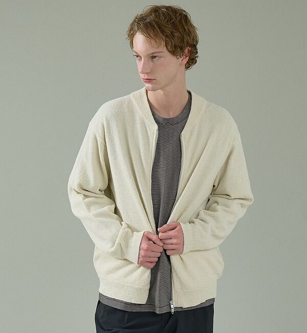 ABAHOUSE「コットンブークレー ダブルZIP ニットブルゾン / クルーカーディガン」|カーディガン|オフホワイト
