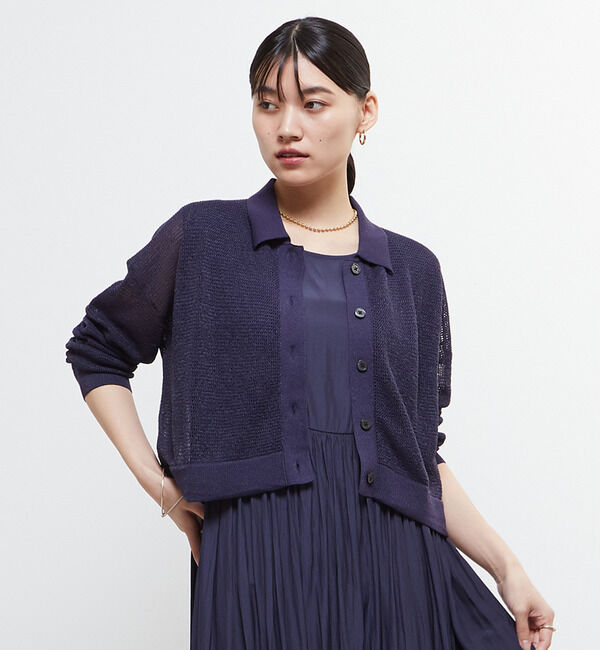 Soffitto「衿付きメッシュカーディガン」|カーディガン|ネイビー