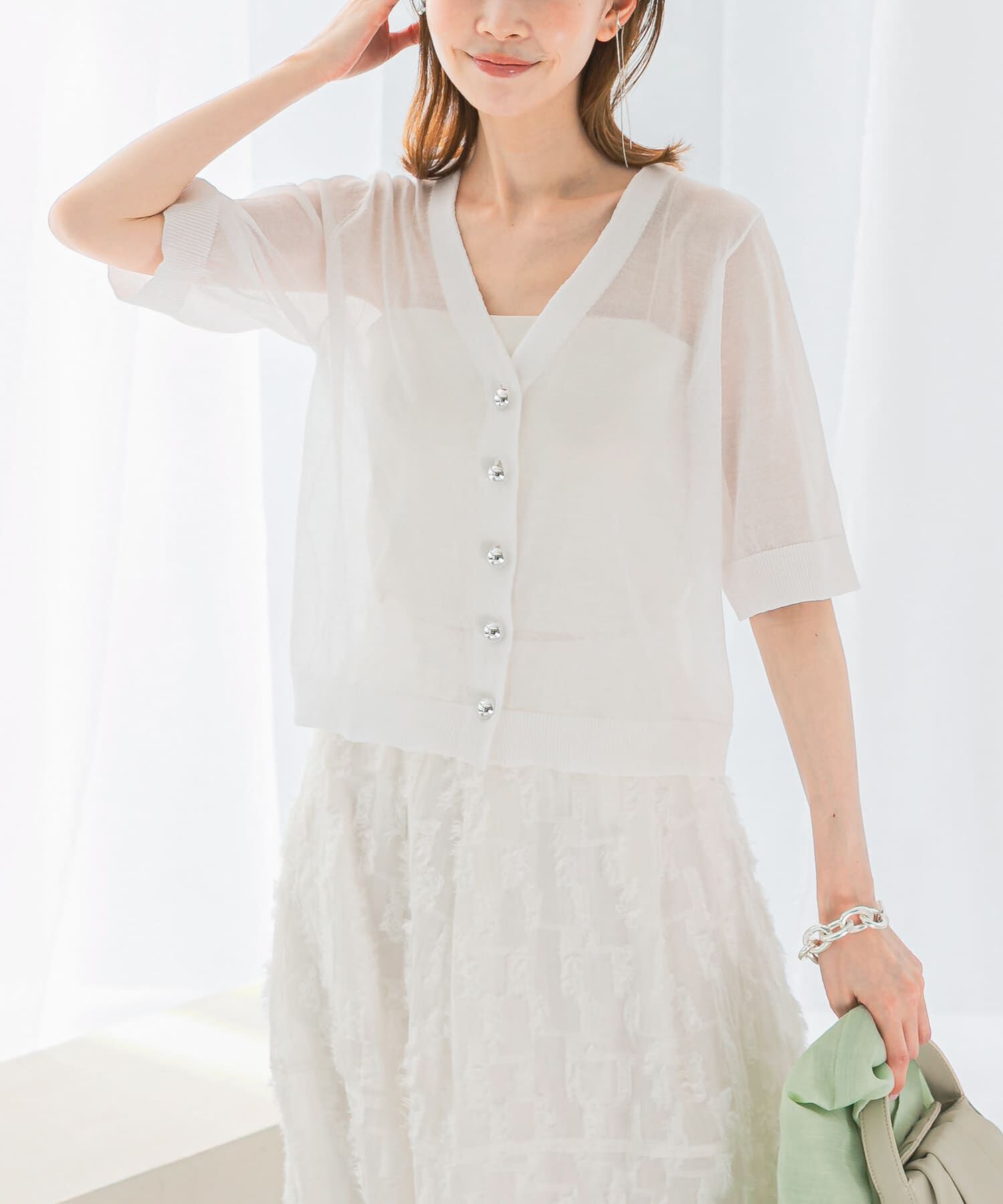 URBAN RESEARCH ROSSO「デザインボタンシアーカーディガン」|カーディガン|