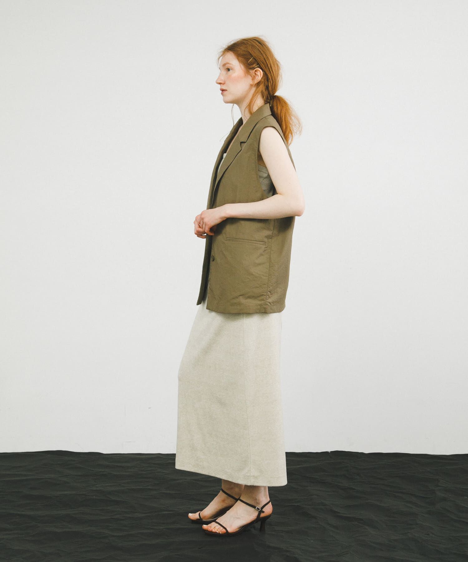 LAATO「no sleeve slit jacket」|ノーカラーコート|