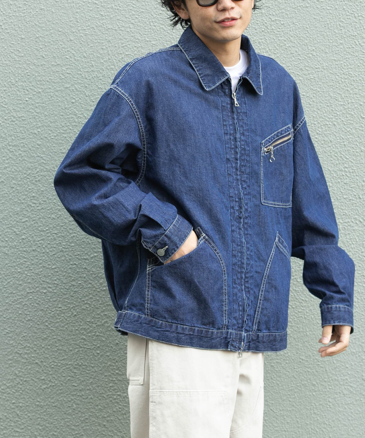 URBAN RESEARCH DOORS「FORK&SPOON　綿麻デニムジップブルゾン」|ブルゾン・スタジャン|ワンウォッシュ