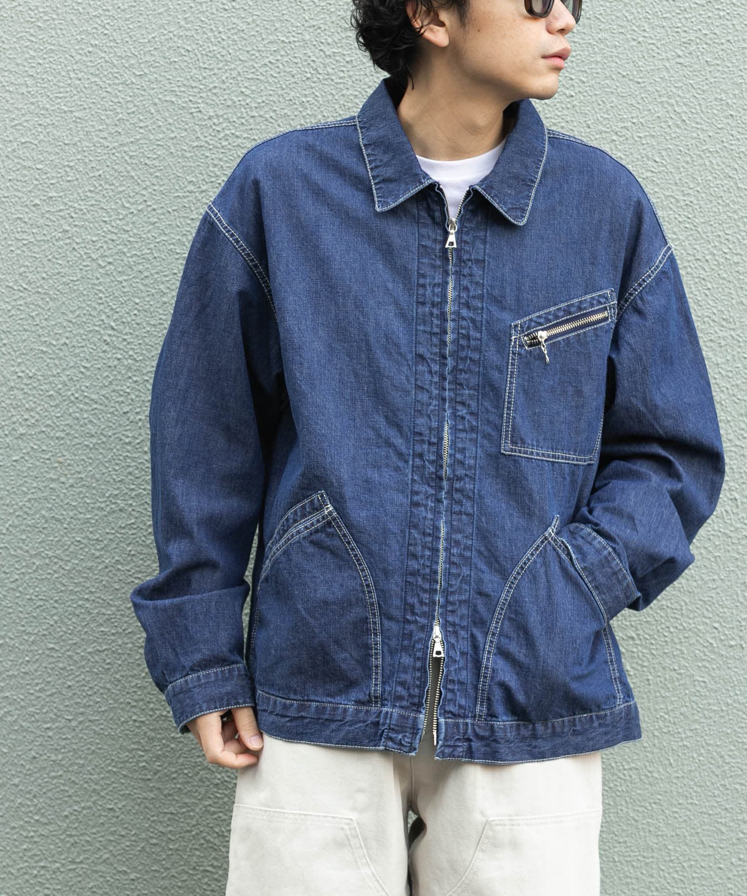 URBAN RESEARCH DOORS「FORK&SPOON　綿麻デニムジップブルゾン」|ブルゾン・スタジャン|