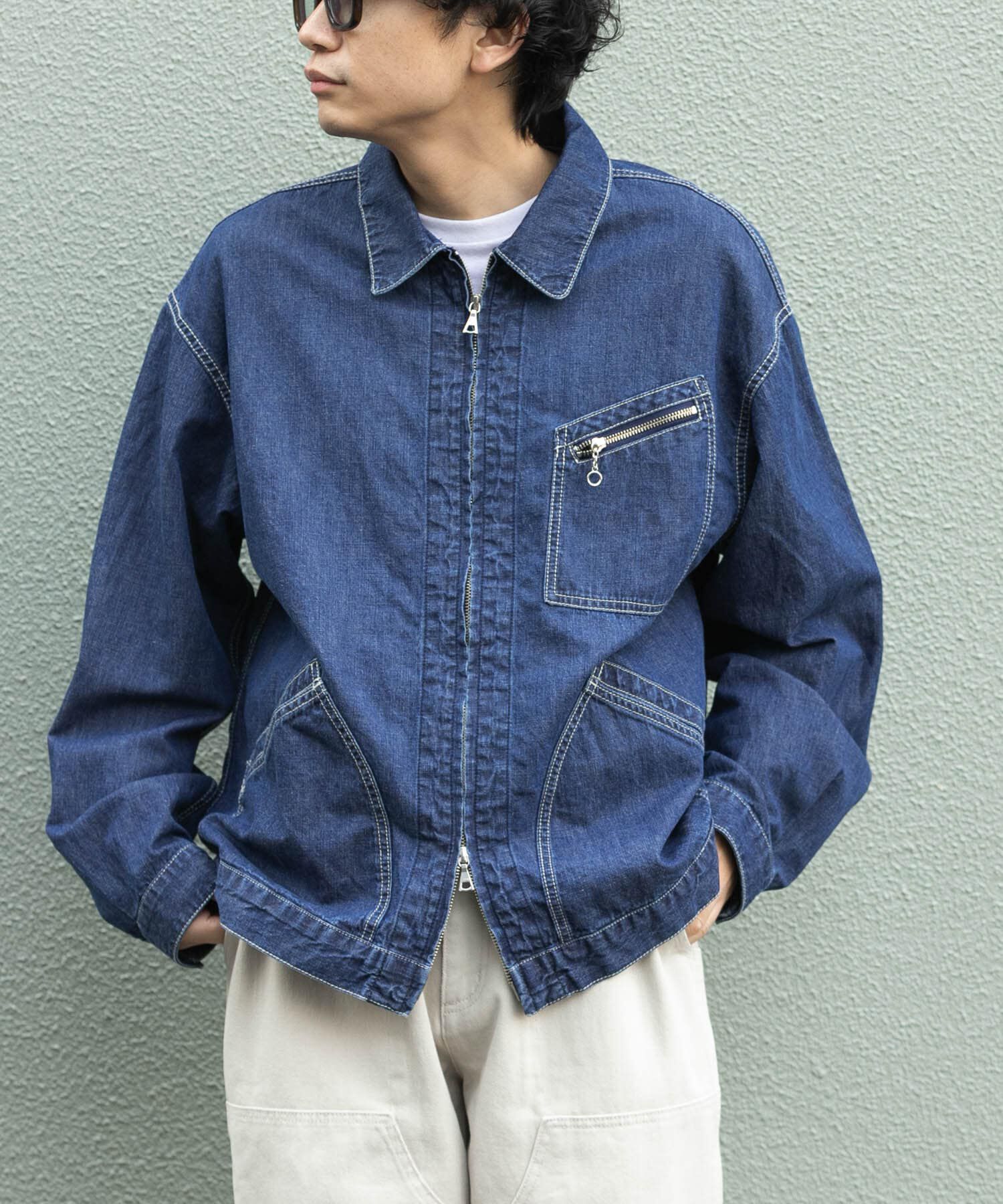 URBAN RESEARCH DOORS「FORK&SPOON　綿麻デニムジップブルゾン」|ブルゾン・スタジャン|