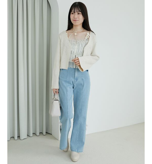 MAJESTICLEGON「リボンエンブロイダリーカーディガン」|カーディガン|