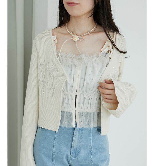 MAJESTICLEGON「リボンエンブロイダリーカーディガン」|カーディガン|