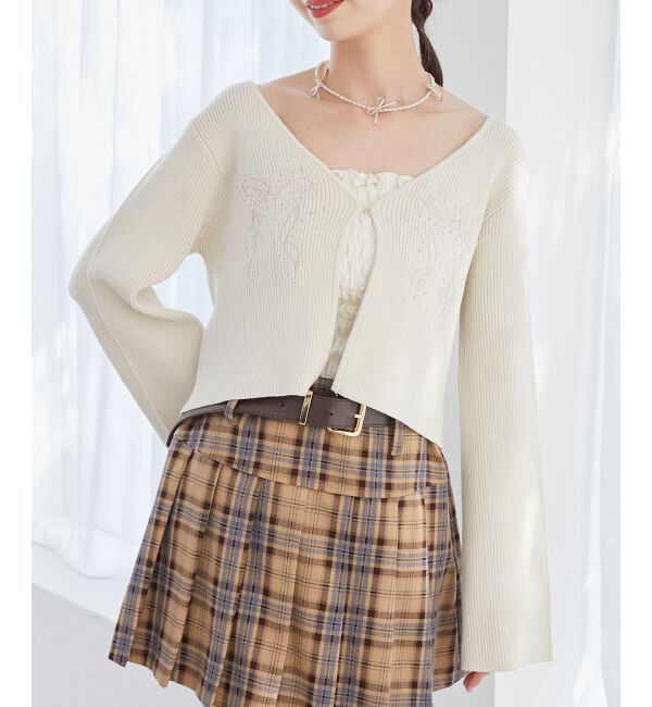 MAJESTICLEGON「リボンエンブロイダリーカーディガン」|カーディガン|