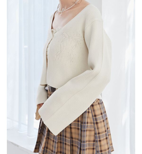 MAJESTICLEGON「リボンエンブロイダリーカーディガン」|カーディガン|