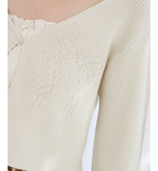 MAJESTICLEGON「リボンエンブロイダリーカーディガン」|カーディガン|