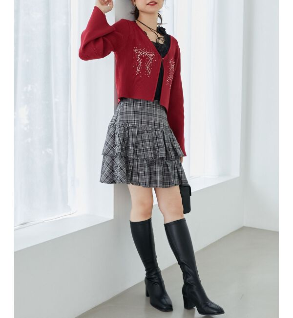 MAJESTICLEGON「リボンエンブロイダリーカーディガン」|カーディガン|