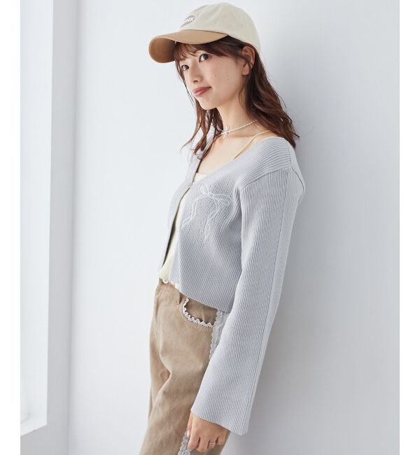 MAJESTICLEGON「リボンエンブロイダリーカーディガン」|カーディガン|