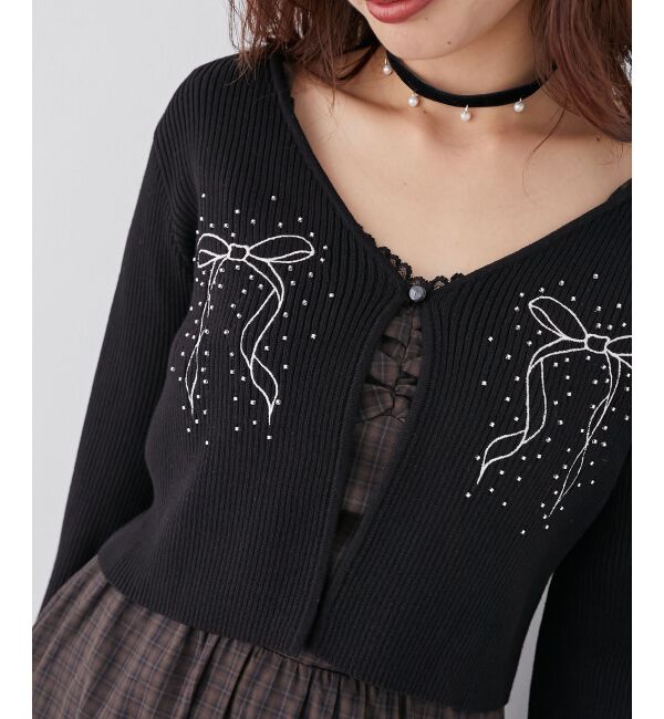 MAJESTICLEGON「リボンエンブロイダリーカーディガン」|カーディガン|