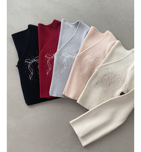 MAJESTICLEGON「リボンエンブロイダリーカーディガン」|カーディガン|