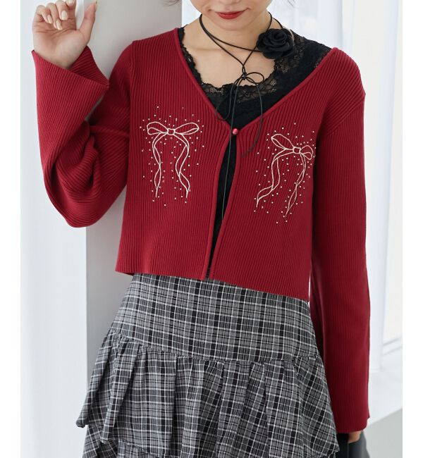 MAJESTICLEGON「リボンエンブロイダリーカーディガン」|カーディガン|