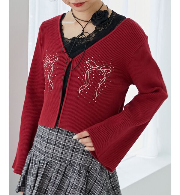 MAJESTICLEGON「リボンエンブロイダリーカーディガン」|カーディガン|