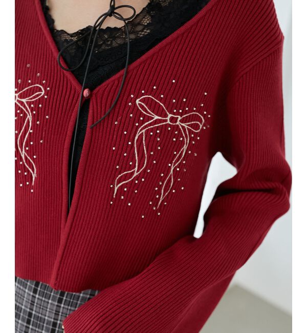 MAJESTICLEGON「リボンエンブロイダリーカーディガン」|カーディガン|