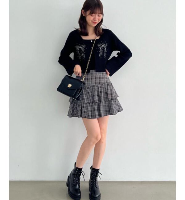 MAJESTICLEGON「リボンエンブロイダリーカーディガン」|カーディガン|ブラック