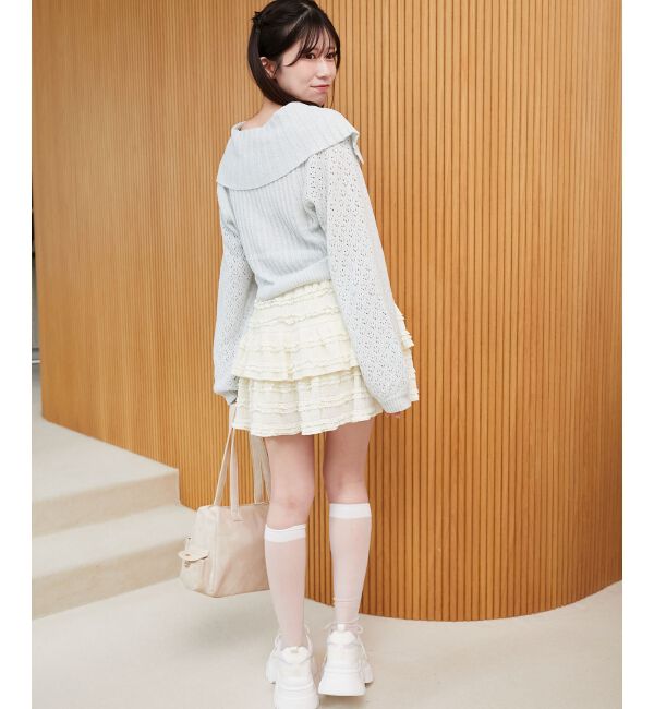  「ビッグカラー透かしニットカーデ」|カーディガン|