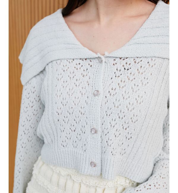  「ビッグカラー透かしニットカーデ」|カーディガン|
