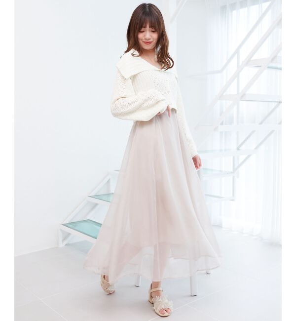  「ビッグカラー透かしニットカーデ」|カーディガン|