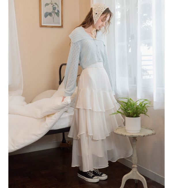  「ビッグカラー透かしニットカーデ」|カーディガン|