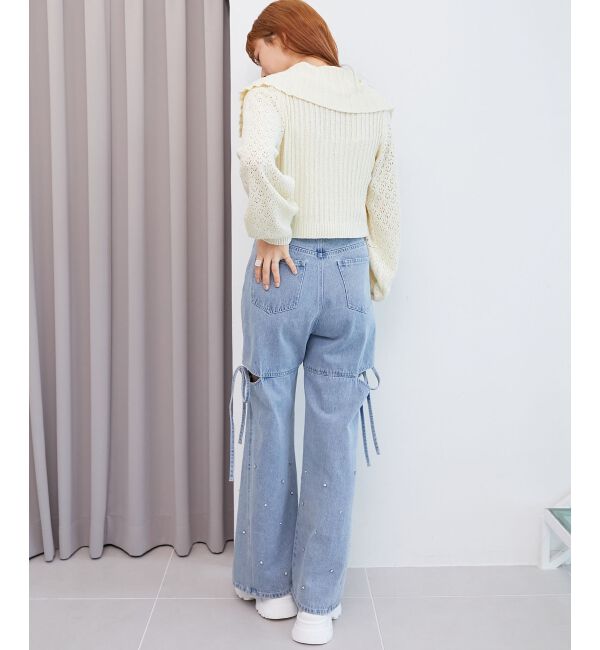  「ビッグカラー透かしニットカーデ」|カーディガン|