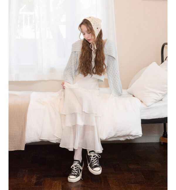  「ビッグカラー透かしニットカーデ」|カーディガン|