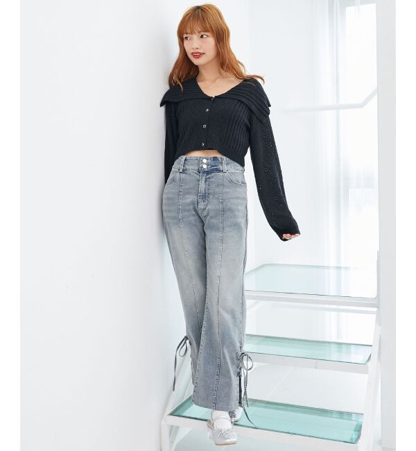  「ビッグカラー透かしニットカーデ」|カーディガン|