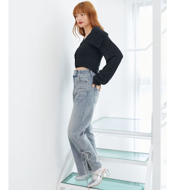  「ビッグカラー透かしニットカーデ」|カーディガン|