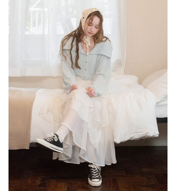  「ビッグカラー透かしニットカーデ」|カーディガン|