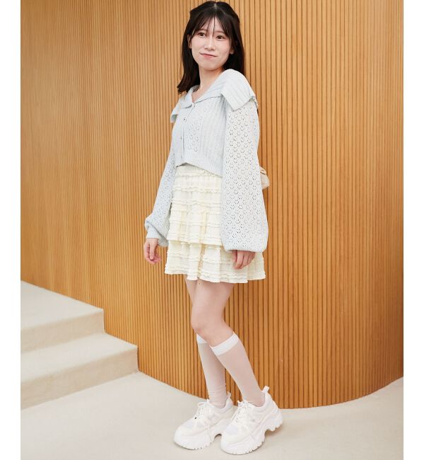  「ビッグカラー透かしニットカーデ」|カーディガン|