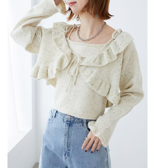 MAJESTICLEGON「ネップキャミセットフリルカーディガン」|カーディガン|アイボリー