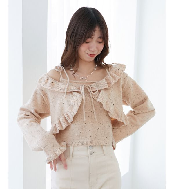 MAJESTICLEGON「ネップキャミセットフリルカーディガン」|カーディガン|