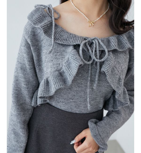 MAJESTICLEGON「ネップキャミセットフリルカーディガン」|カーディガン|