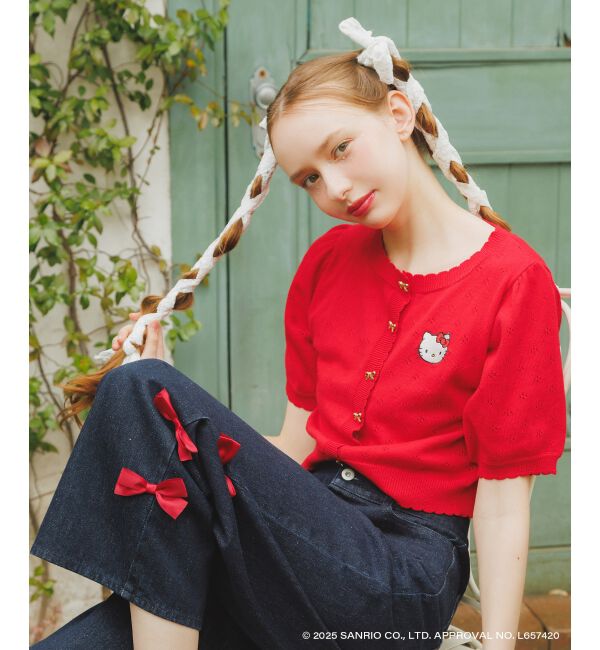  「ハローキティ リボンニットカーデ」|カーディガン|レッド