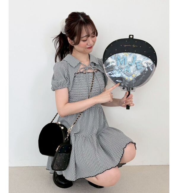  「襟付きデコルテオープンミニワンピ」|ワンピース|グレー柄