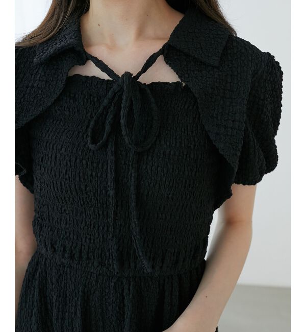  「襟付きデコルテオープンミニワンピ」|ワンピース|