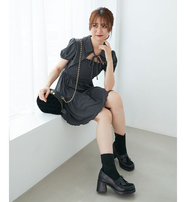  「襟付きデコルテオープンミニワンピ」|ワンピース|