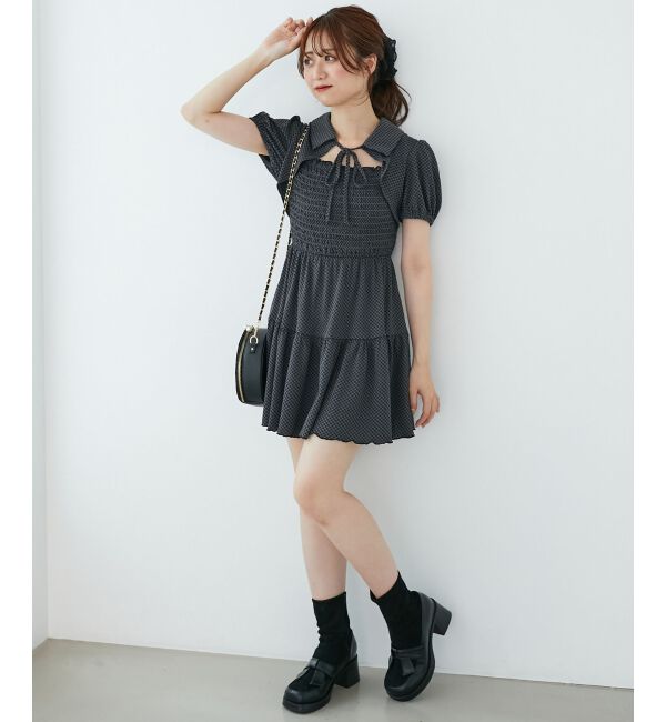  「襟付きデコルテオープンミニワンピ」|ワンピース|